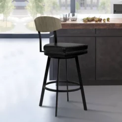 30" Frisco Faux Leather Metal Barstool Black/Gray Wood Back - Armen Living -Famous Furniture Store GUEST f7854109 8280 486e b039 f7f99f83dc86