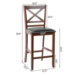 Costway Set Of 4 Bar Stools 25'' Counter Height Chairs W/ PU Leather Seat Walnut -Famous Furniture Store GUEST f857ab07 0654 4a4b bb84 377136463823