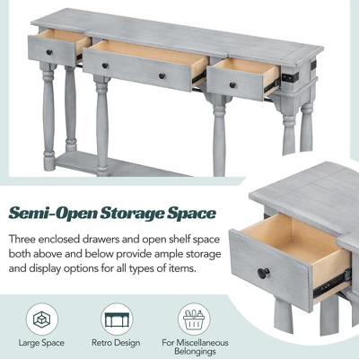 Vintage Style 60" Console Table With Storage Drawers And Bottom Shelf - ModernLuxe 8 Vintage Style 60" Console Table With Storage Drawers And Bottom Shelf - ModernLuxe - Image 6