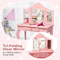 Costway Kids Vanity Table & Stool Princess Dressing Make Up Play Set For Girls Pink -Famous Furniture Store GUEST f95a84c8 ae0a 42cd b776 f0be7213686a