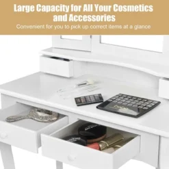 Costway Vanity Makeup Dressing Table Stool 4 Jewelry Wood Desk White -Famous Furniture Store GUEST fa1e7389 4721 4fc4 9341 06cdd56a9a3a