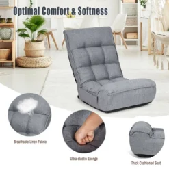Costway 4-Position Floor Chair Folding Lazy Sofa W/Adjustable Backrest& Headrest Gray -Famous Furniture Store GUEST fa32ba40 4c89 4f5f bfbc 85703aa6b2ff