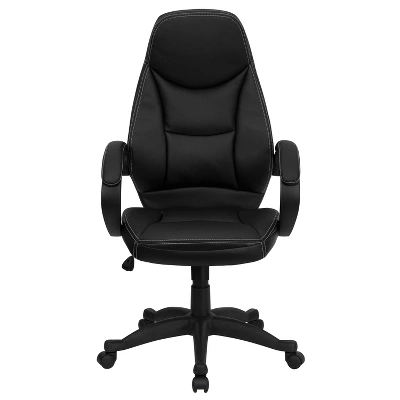 Emma And Oliver High Back Black LeatherSoft Curved Back Swivel Ergonomic Office Chair-Loop Arms 5 Emma And Oliver High Back Black LeatherSoft Curved Back Swivel Ergonomic Office Chair-Loop Arms - Image 3