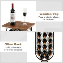 Costway 14 Bottles Wine Rack Console Table Freestanding Wine Storage With Woodtop & Wheels -Famous Furniture Store GUEST fb4d5122 26c8 4fd0 8ac1 5c4eee0bb158