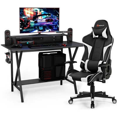 Costway Gaming Computer Desk&Massage Gaming Chair Set W/Monitor Shelf Power Strip 15 Costway Gaming Computer Desk&Massage Gaming Chair Set W/Monitor Shelf Power Strip - Image 13