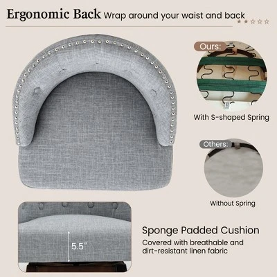 Costway Set Of 4 Swivel Bar Stools Tufted Bar Height Pub Chairs With Rubber Wood Legs Grey/Beige 7 Costway Set Of 4 Swivel Bar Stools Tufted Bar Height Pub Chairs With Rubber Wood Legs Grey/Beige - Image 5