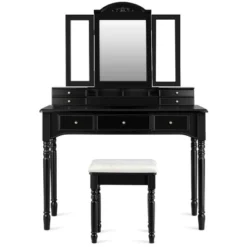 Tangkula 7 Drawers Tri-Folding Vanity Mirror Makeup Dressing Table Set W/ Necklace Hook -Famous Furniture Store GUEST fc0ce583 7994 445b a335 5bce8702c029