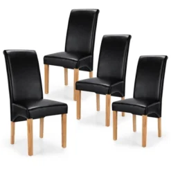Set Of 4 Dining Chairs Upholstered Padded Side Chairs W/ Rubber Wood Legs BlackBeige -Famous Furniture Store GUEST fc46c973 ac21 4e15 b210 4051b19b7211