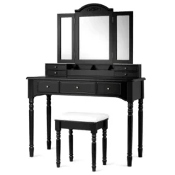 Tangkula 7 Drawers Tri-Folding Vanity Mirror Makeup Dressing Table Set W/ Necklace Hook -Famous Furniture Store GUEST fc4e65cd 2f11 4621 9bf7 b9bdd39e7620