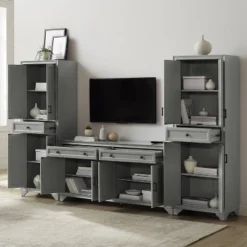 3pc Tara Entertainment Set With Closed Storage Distressed Gray - Crosley -Famous Furniture Store GUEST fc4eab59 adf0 47b1 84f4 6bf73b535be3