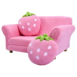 Costway Kids Sofa Strawberry Armrest Chair Lounge Couch W/2 Pillow Children Toddler Pink -Famous Furniture Store GUEST fc58db8a 1417 4fa3 8390 9cad0c1733fc