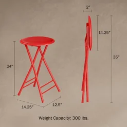 Hastings Home 24-Inch Heavy-Duty Folding Round Stool With 300-lb Weight Capacity, Red -Famous Furniture Store GUEST fc9edf7d 87e8 4333 8a28 27da3be3150a