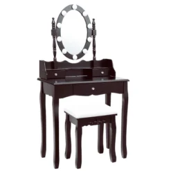 Tangkula Mirrored Vanity Table Set Lighted Makeup Dresser W/ Drawers -Famous Furniture Store GUEST fcb333db 8c89 4ccc b0de a09700adbe80
