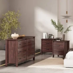 3pc Olimont Contemporary Double Dresser And Nightstand Set Walnut - Christopher Knight Home -Famous Furniture Store GUEST fd0de9dd 9b39 48b9 9dc9 5012648bc3cc