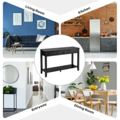 Costway Console Table With Drawer Shelf 2 Tier Sofa Side Accent Table Black -Famous Furniture Store GUEST fd6f4428 3ac7 45d5 a49b 5d89f0357432