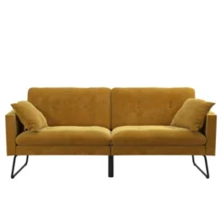 Neely Futon With Bolster Pillows Mustard Velvet - Mr. Kate -Famous Furniture Store GUEST fd835f6b bb97 4c15 86fa 56c5f360cc6d