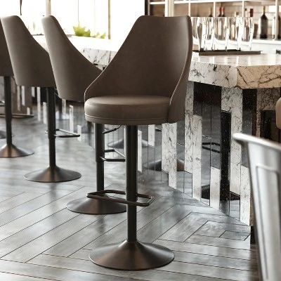 Flash Furniture Chrishelle Set Of 2 Commercial Adjustable Height Barstools With Upholstered Tufted Seats And Pedestal Base With Footring, Black 4 Flash Furniture Chrishelle Set Of 2 Commercial Adjustable Height Barstools With Upholstered Tufted Seats And Pedestal Base With Footring, Black - Image 3